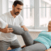 Senior doing IT band syndrome stretches with physiotherapist assistance